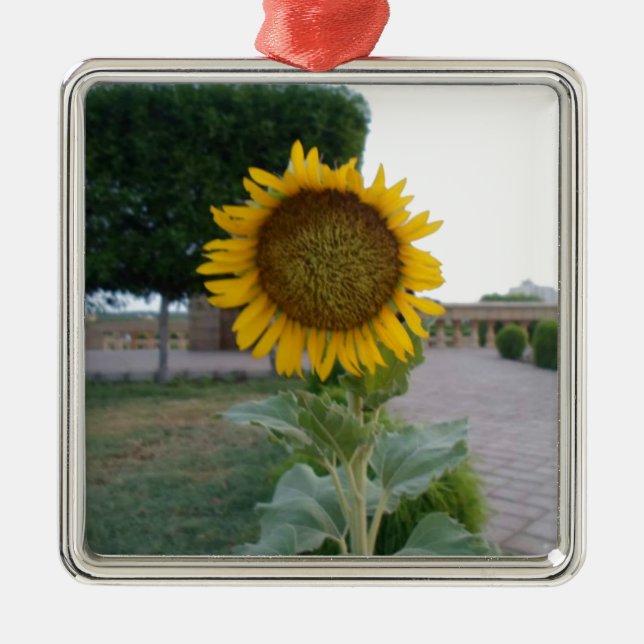 Sunflower Art Print Metal Tree Decoration (Front)