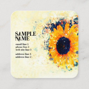 sunflower art watercolor custom yellow and white square business card