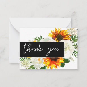 Sunflower Artsty Floral - White 1 Thank You Card