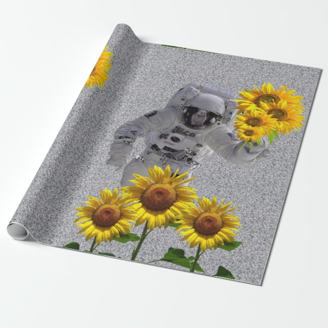 Sunflower Astronaut Matte Wrapping Paper (Unrolled)
