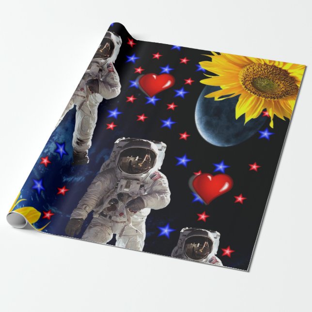 Sunflower Astronaut Matte Wrapping Paper (Unrolled)