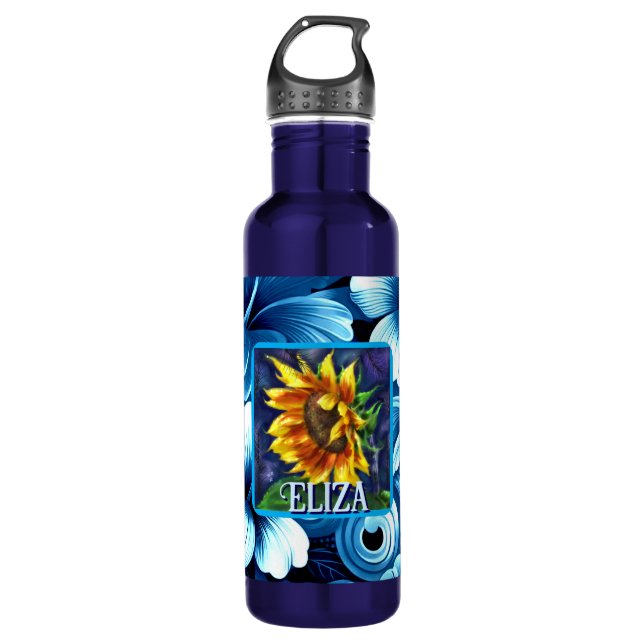 Sunflower at Night Flower Floral Personalised 710 Ml Water Bottle (Front)
