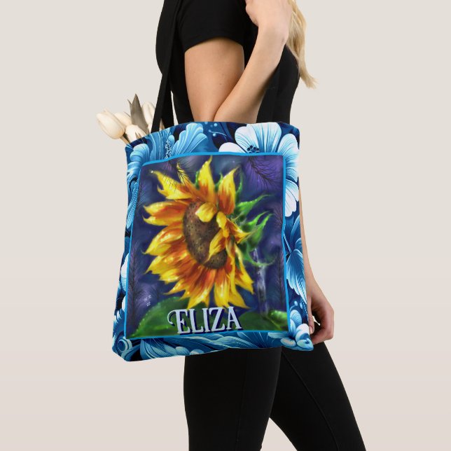 Sunflower at Night Flower Floral Personalised Tote Bag (Close Up)