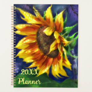 Sunflower at Night Yellow Blue Flower Floral Planner