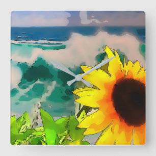 Sunflower at the Beach Square Wall Clock