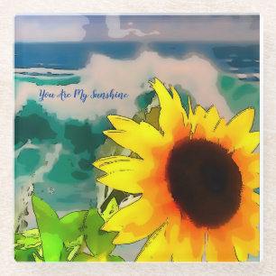 Sunflower at the Beach you are my sunshine Glass Coaster