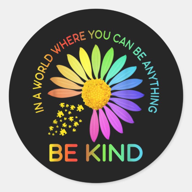 Sunflower Autism Awareness Be Kind Puzzle Mum Classic Round Sticker (Front)