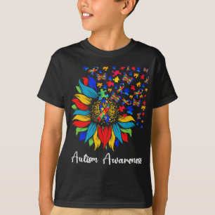 Sunflower Autism Awareness Day Love Puzzle Ribbon T-Shirt