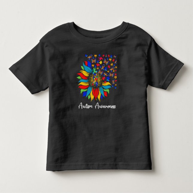 Sunflower Autism Awareness Day Love Puzzle Ribbon Toddler T-Shirt (Front)
