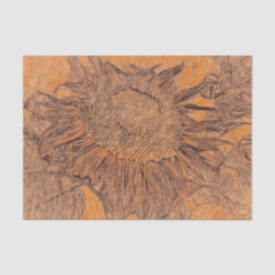 Sunflower Autumn Burnt Orange Vintage Sketch Art Tissue Paper