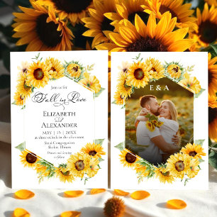 Sunflower Autumn Fall in Love Photo Wedding Invitation