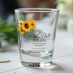 Sunflower Autumn Fall Wedding Save the Date Shot Glass