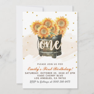 Sunflower Autumn First Birthday Invitation