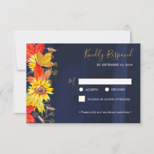 Sunflower Autumn Leaves Wedding RSVP Response Card
