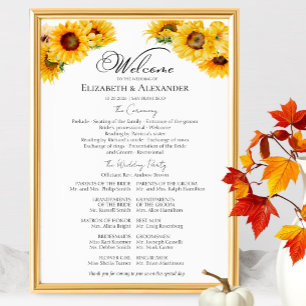 Sunflower Autumn Wedding Ceremony Program Sign