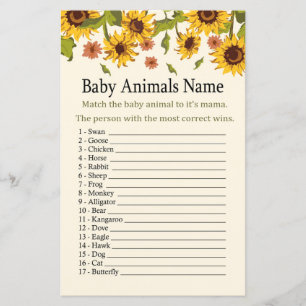 Sunflower Baby Animals Name Game