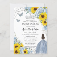 Sunflower Baby Blue Floral Princess Quinceañera