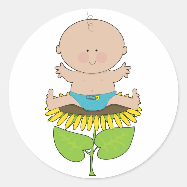 Sunflower Baby Boy Classic Round Sticker (Front)
