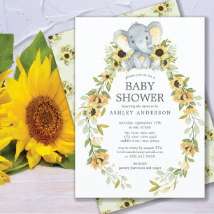 Sunflower & Baby Elephant Baby Shower Invitation