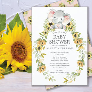 Sunflower & Baby Elephant Girls Baby Shower Invitation