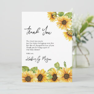 Sunflower Baby in Bloom Baby Shower Thank You Card