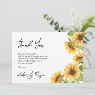 Sunflower Baby in Bloom Baby Shower Thank You Card