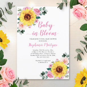Sunflower Baby In Bloom Pink Floral Baby Shower Invitation