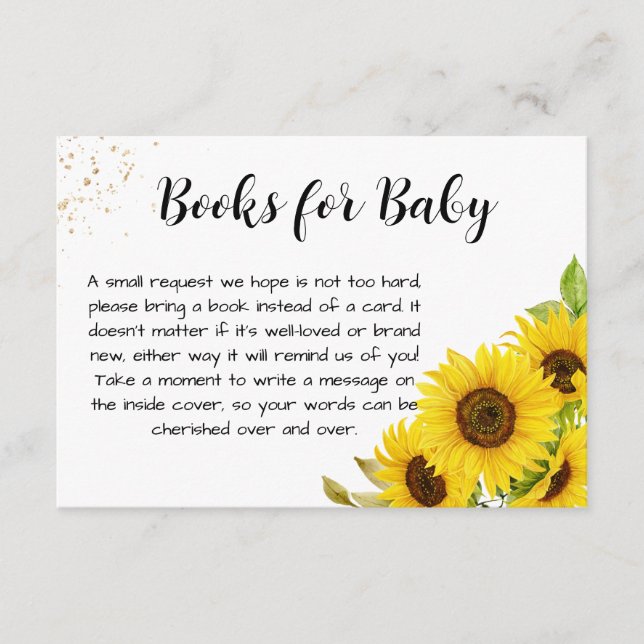 Sunflower Baby Shower Books For Baby Enclosure Card (Front)