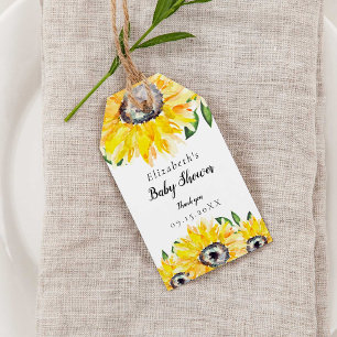 Sunflower Baby Shower Chic Watercolor Floral Gift Tags