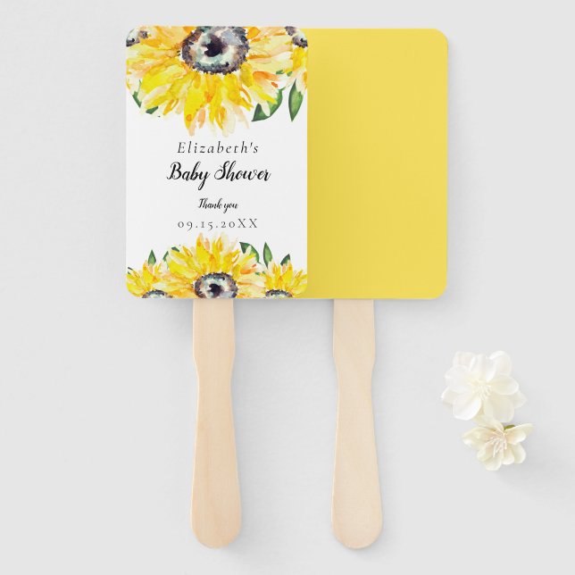 Sunflower Baby Shower Chic Watercolor Floral  Hand Fan (Front and Back)