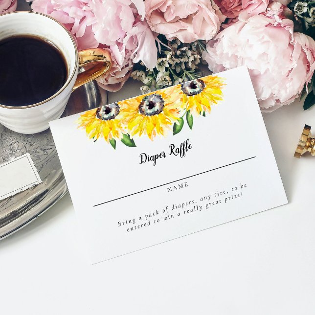 Sunflower Baby Shower Diaper Raffle Elegant Script Enclosure Card (Creator Uploaded)