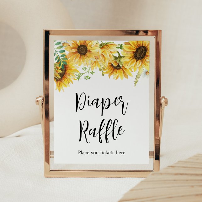 Sunflower Baby Shower Diaper Raffle Poster (Sunflower Girl Baby Shower Diaper Raffle Sign)