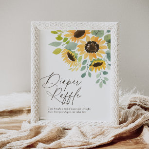 Sunflower Baby Shower Diaper Raffle Sign