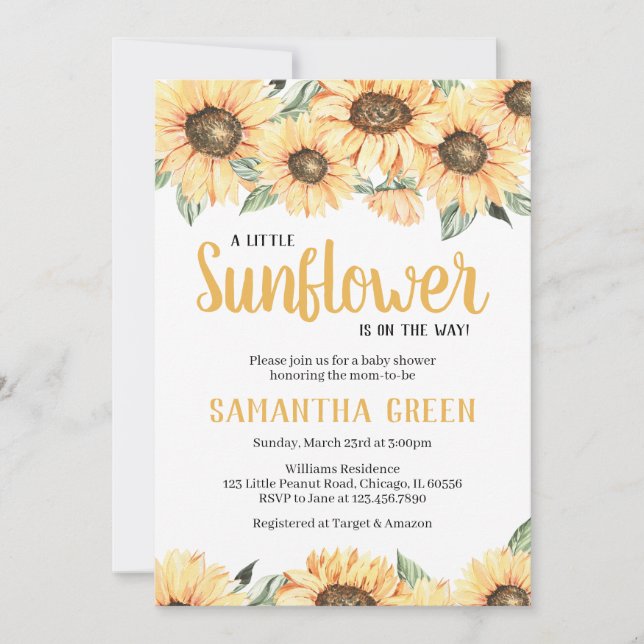 Sunflower Baby Shower Invitation (Front)
