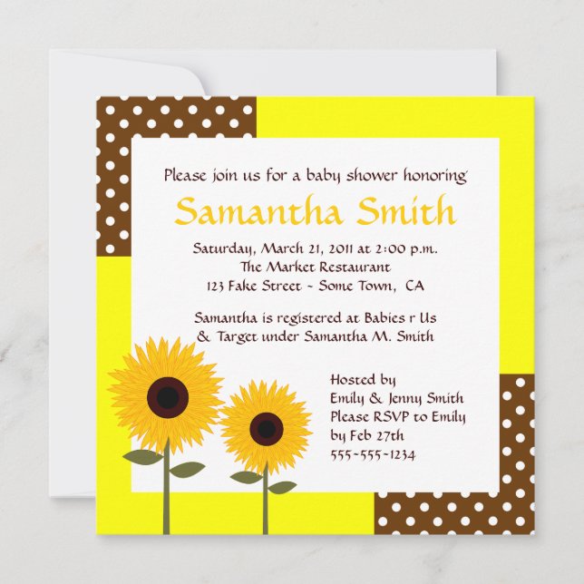 Sunflower Baby Shower Invitation - Yellow & Brown (Front)