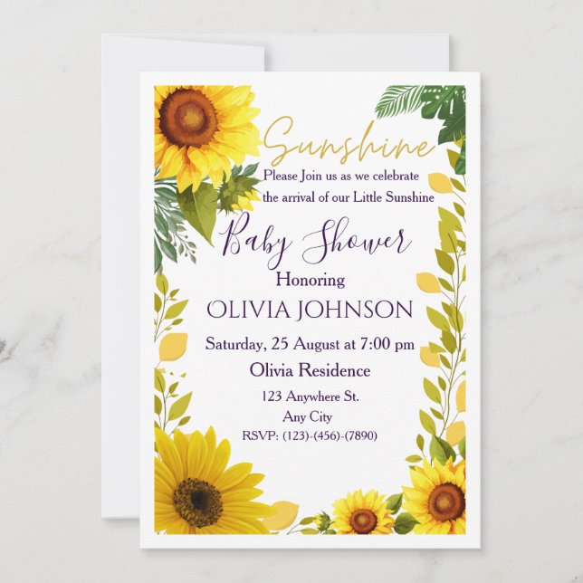 Sunflower Baby Shower Invitations (Front)