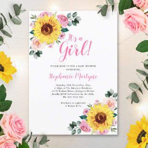 Sunflower Baby Shower It's A Girl Pink Invitation