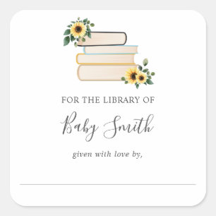 Sunflower Baby Shower Library Bookplate Sticker