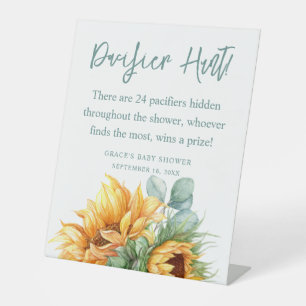 Sunflower Baby Shower Pacifier Hunt Game Pedestal Sign