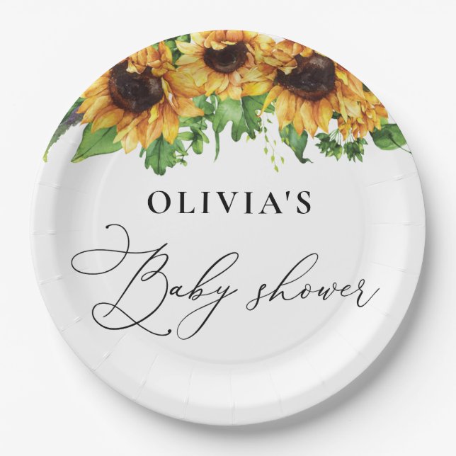 Sunflower Baby Shower Paper Plate (Front)
