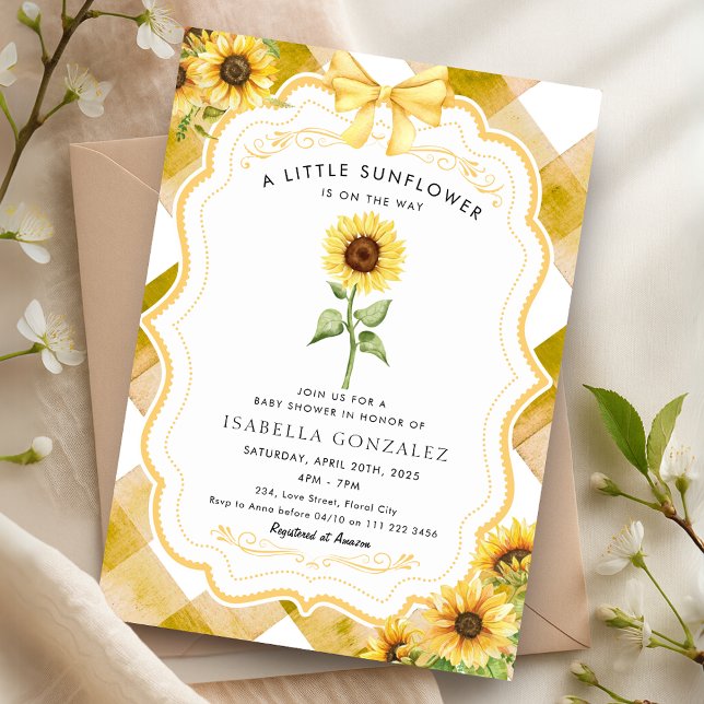 Sunflower Baby Shower Rustic Gingham Invitation (Sunflower Baby Shower Rustic Gingham Invitation)