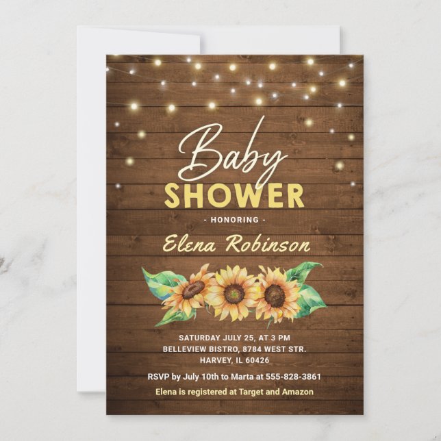 Sunflower Baby Shower Rustic Wood Fall Summer Invitation (Front)