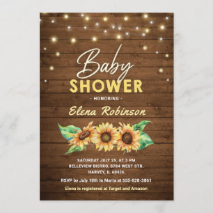 Sunflower Baby Shower Rustic Wood Fall Summer Invitation