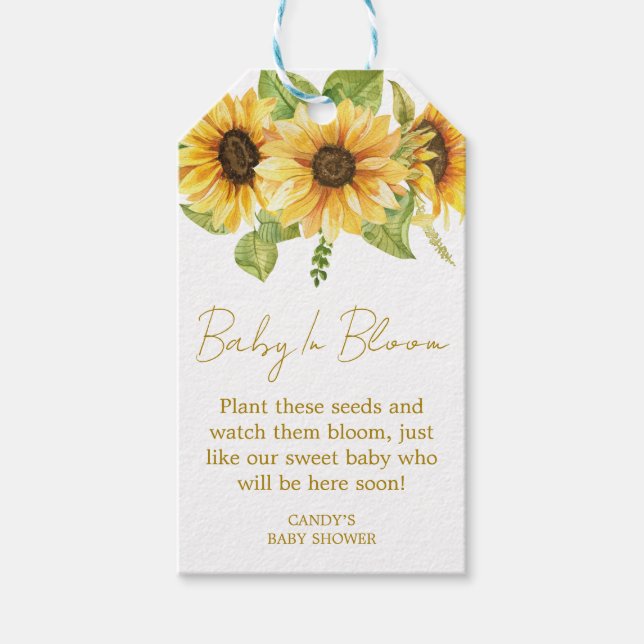 Sunflower Baby Shower Seed Gift Tags (Front)