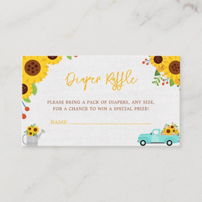 Sunflower Baby Shower Truck Fall Diaper Raffle Enclosure Card (Front)