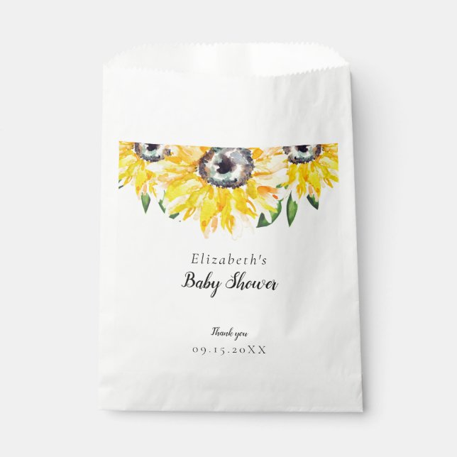 Sunflower Baby Shower Watercolor Floral Favour Bags (Front)