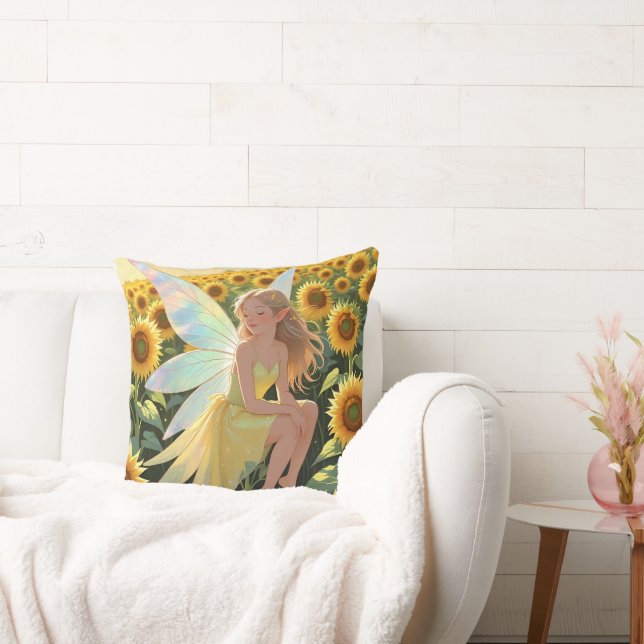 Sunflower Background with a Fairy  Cushion (Couch)