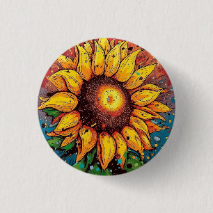 Sunflower badge, pin, button. colourful 3 cm round badge