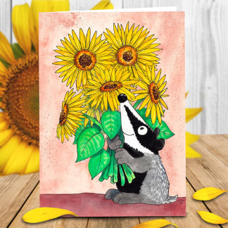 Sunflower Badger greeting card by Nicole Janes