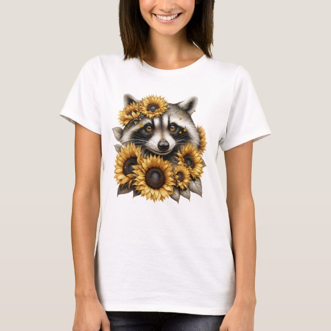 Sunflower Bandit – Cute Raccoon Woodland T-Shirt (Front)